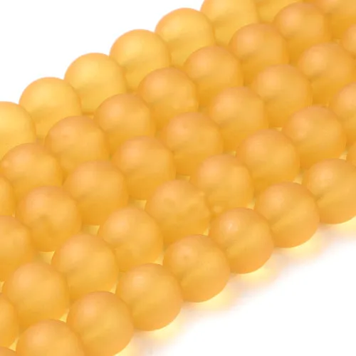 Glass Beads, Frosted, Round, Goldenrod, 10mm