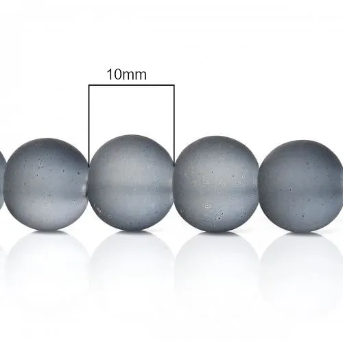 Glass Beads, Frosted, Round, Grey, 10mm