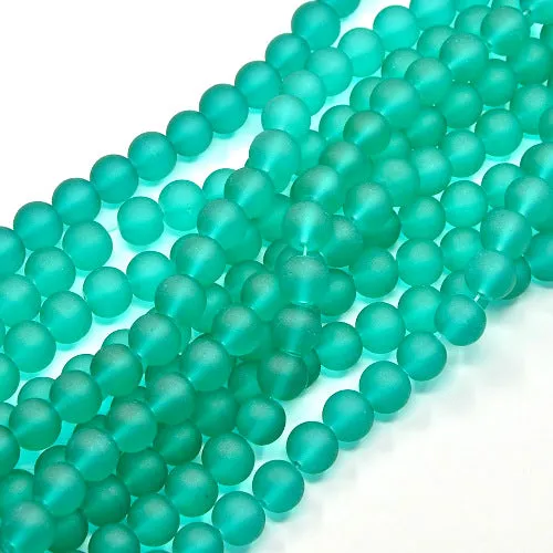 Glass Beads, Frosted, Round, Light Sea Green, 10mm