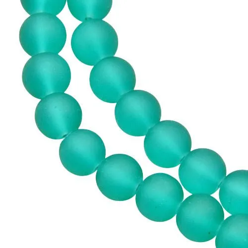 Glass Beads, Frosted, Round, Light Sea Green, 10mm