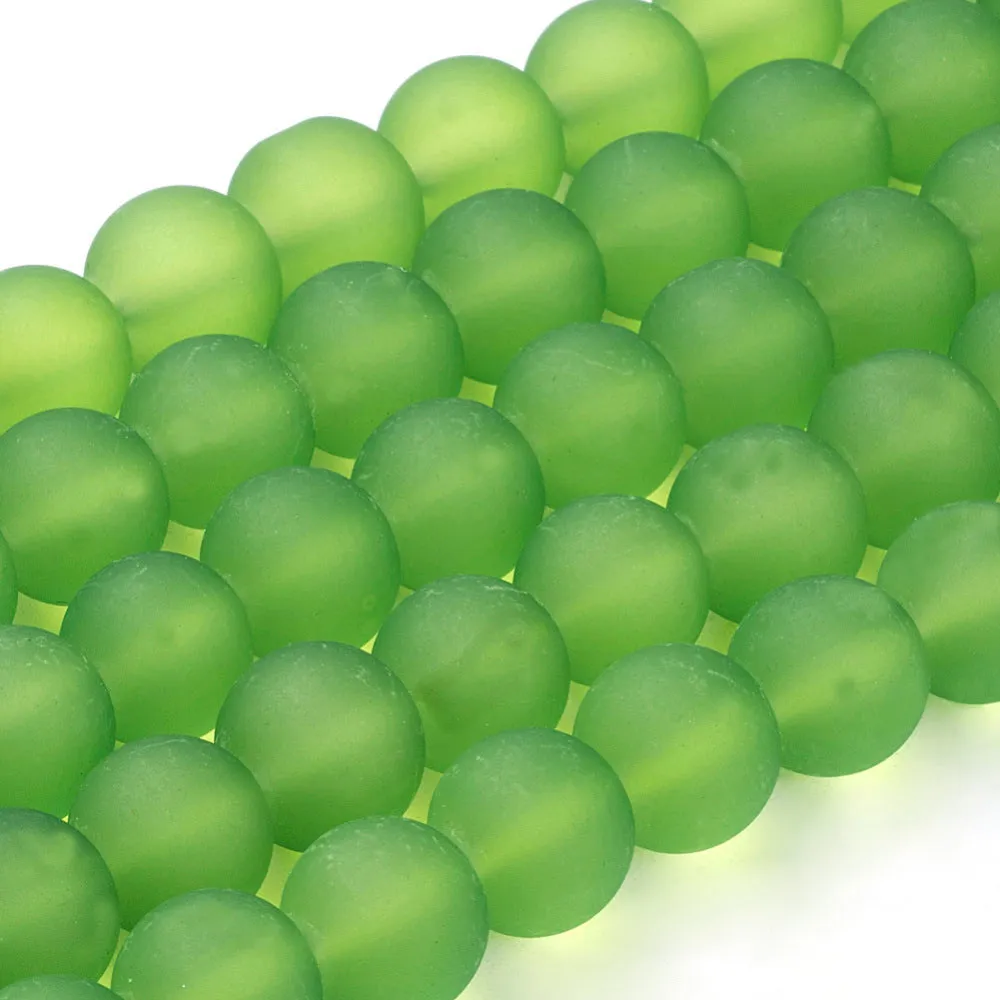 Glass Beads, Frosted, Round, Lime Green, 10mm