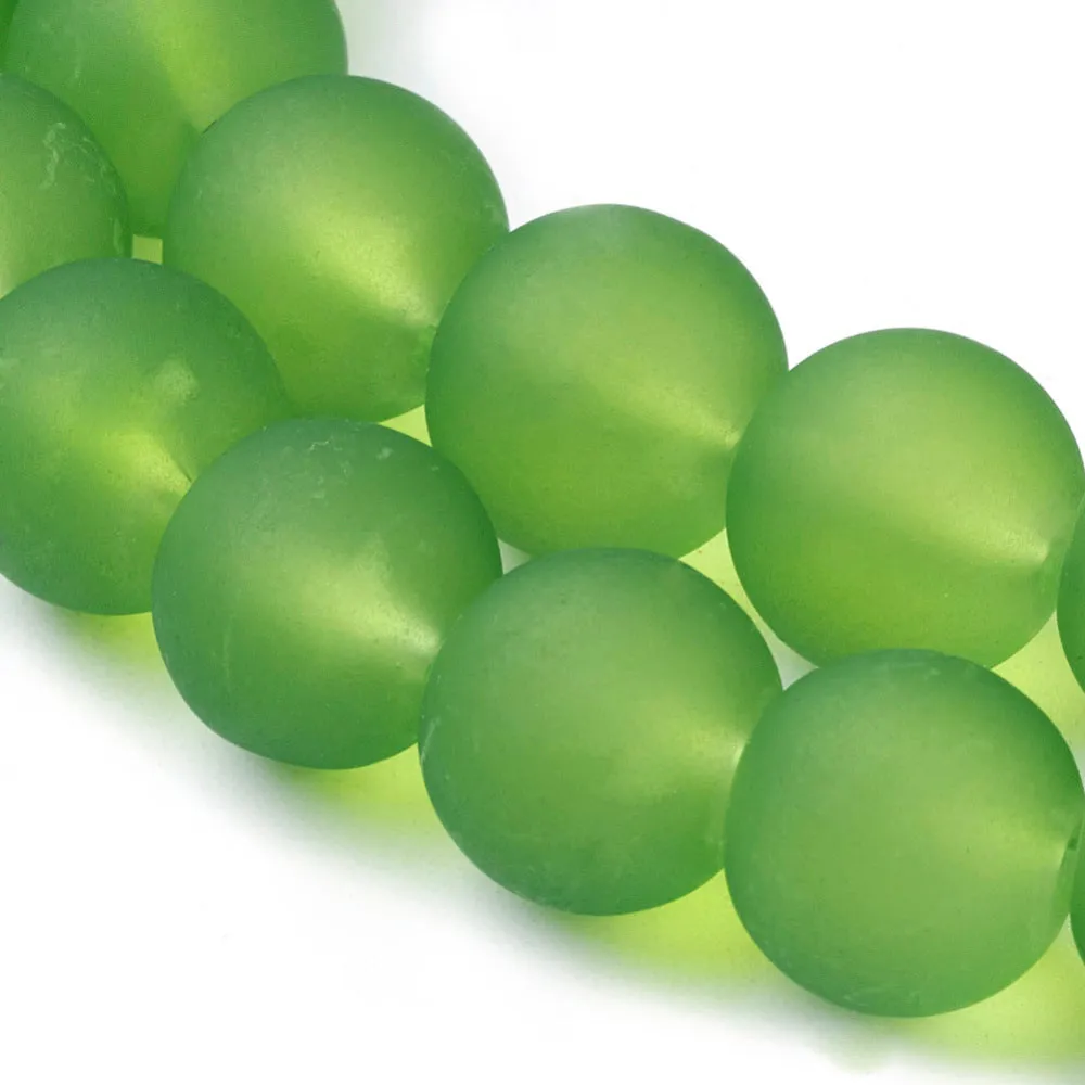 Glass Beads, Frosted, Round, Lime Green, 10mm