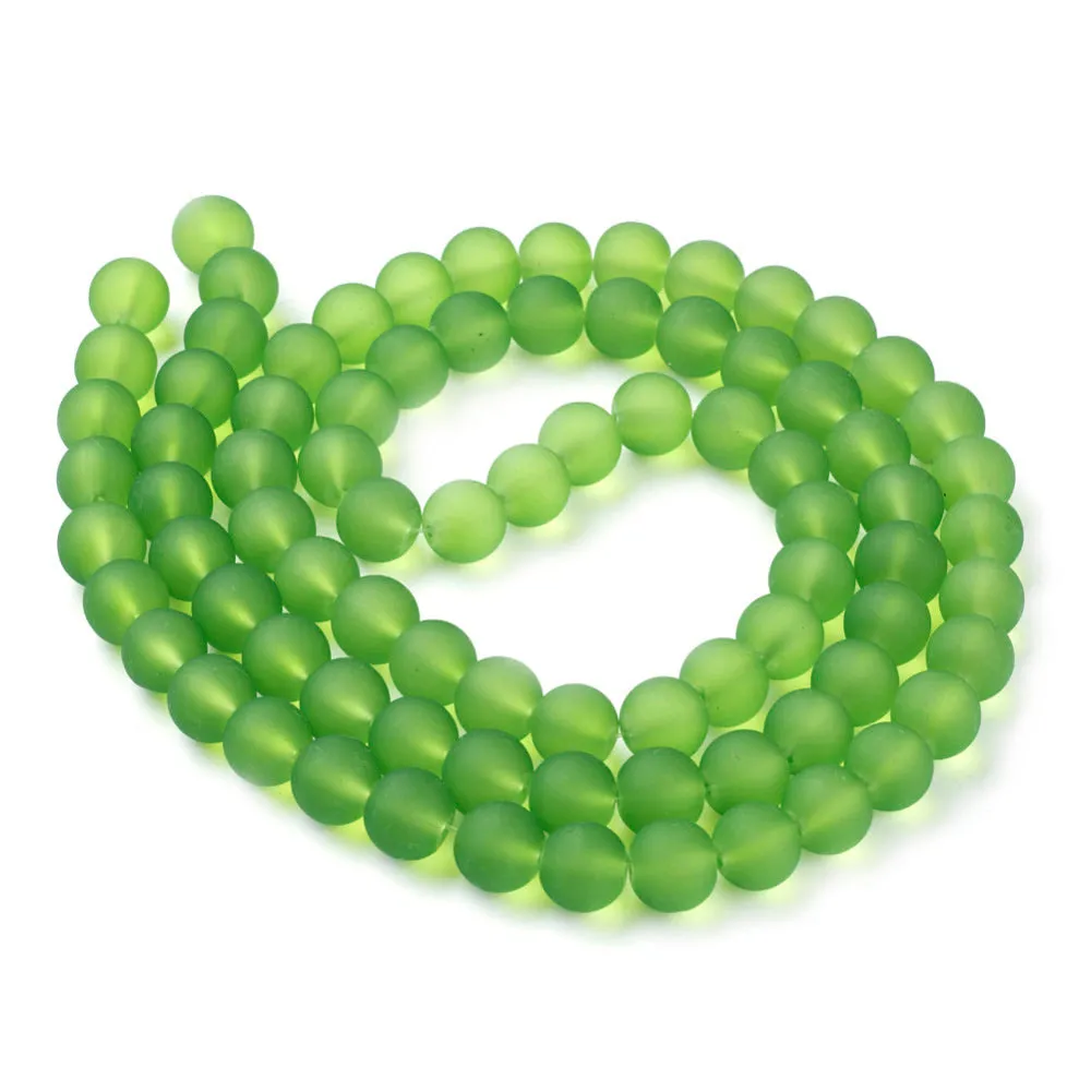 Glass Beads, Frosted, Round, Lime Green, 10mm