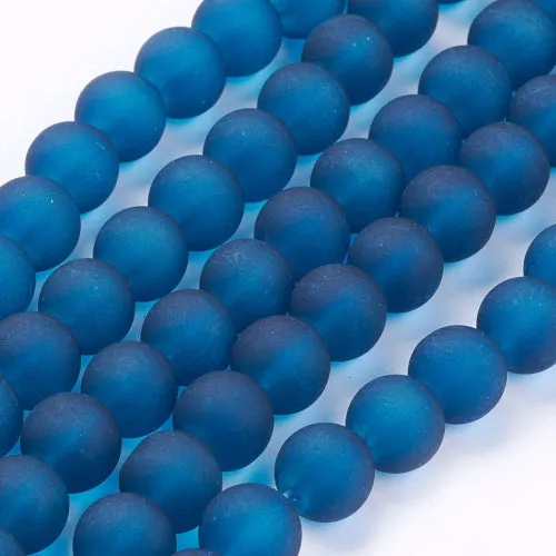 Glass Beads, Frosted, Round, Marine Blue, 10mm