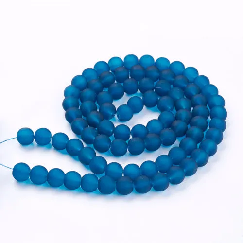 Glass Beads, Frosted, Round, Marine Blue, 10mm