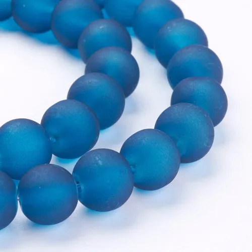 Glass Beads, Frosted, Round, Marine Blue, 10mm