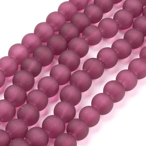 Glass Beads, Frosted, Round, Medium Violet Red, 10mm