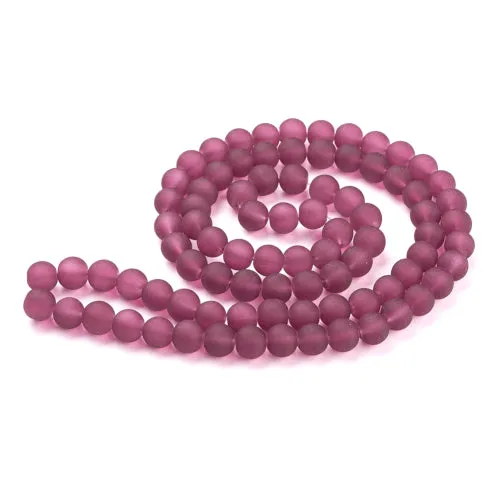 Glass Beads, Frosted, Round, Medium Violet Red, 10mm