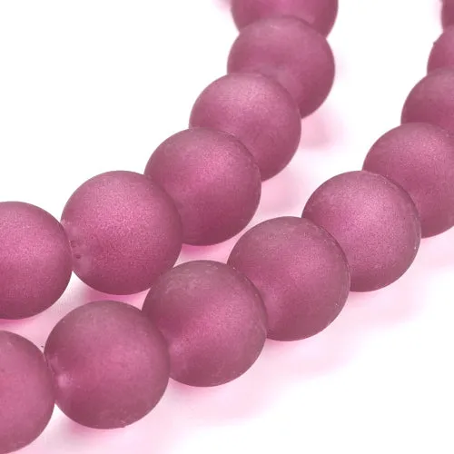 Glass Beads, Frosted, Round, Medium Violet Red, 10mm