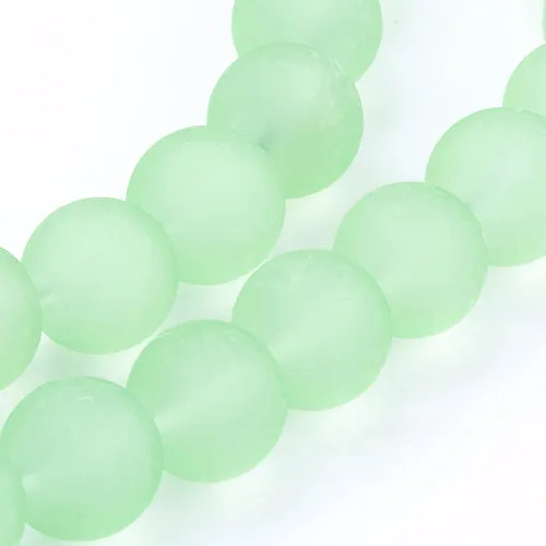 Glass Beads, Frosted, Round, Pale Green, 10mm