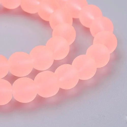 Glass Beads, Frosted, Round, Salmon Pink, 8mm