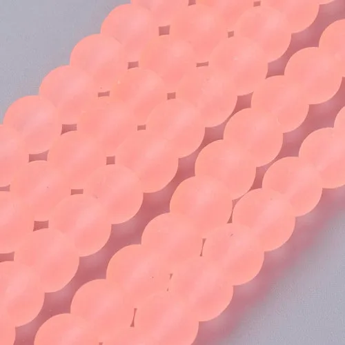 Glass Beads, Frosted, Round, Salmon Pink, 8mm