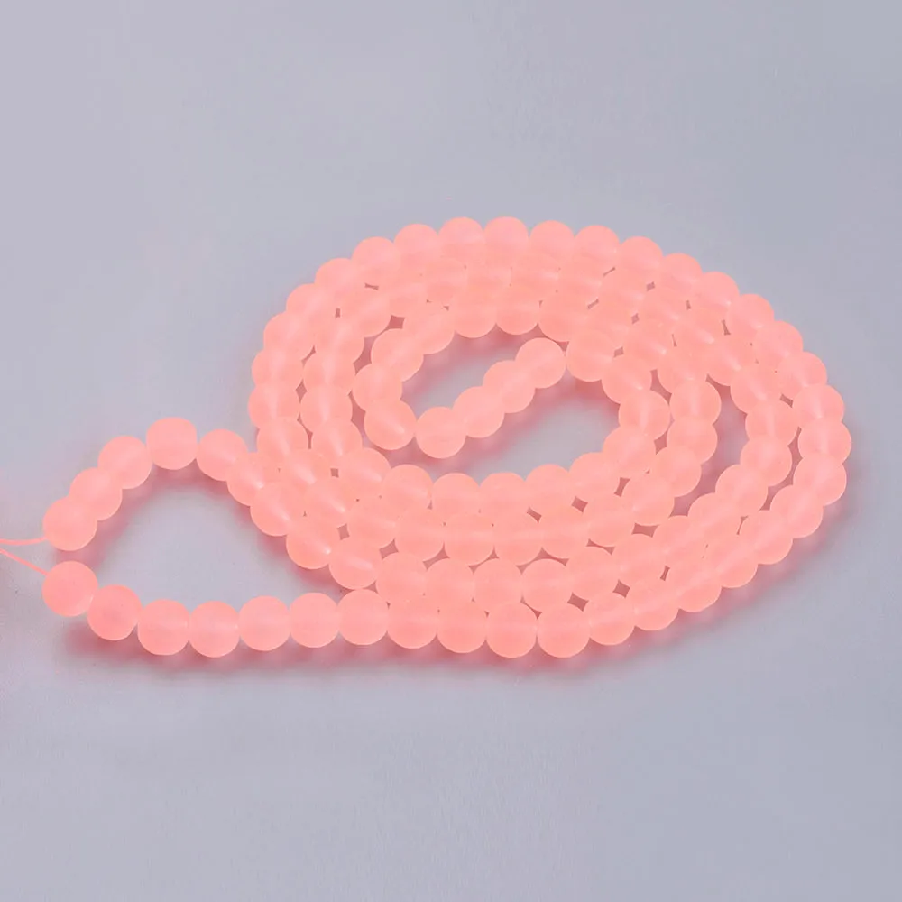 Glass Beads, Frosted, Round, Salmon Pink, 8mm