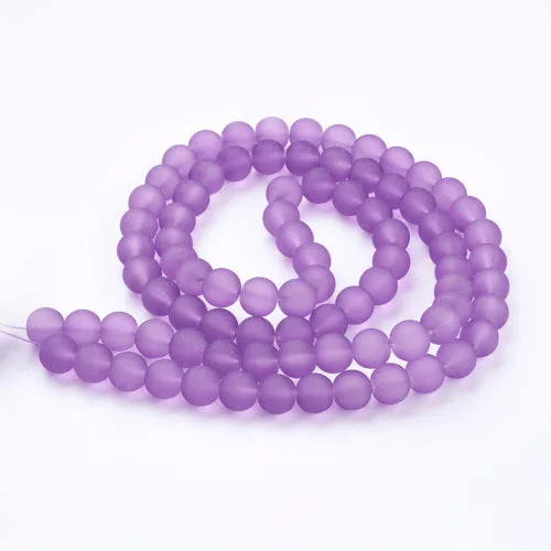 Glass Beads, Frosted, Round, Violet, 10mm