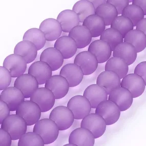 Glass Beads, Frosted, Round, Violet, 10mm