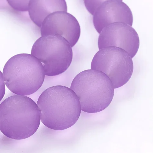 Glass Beads, Frosted, Round, Violet, 10mm