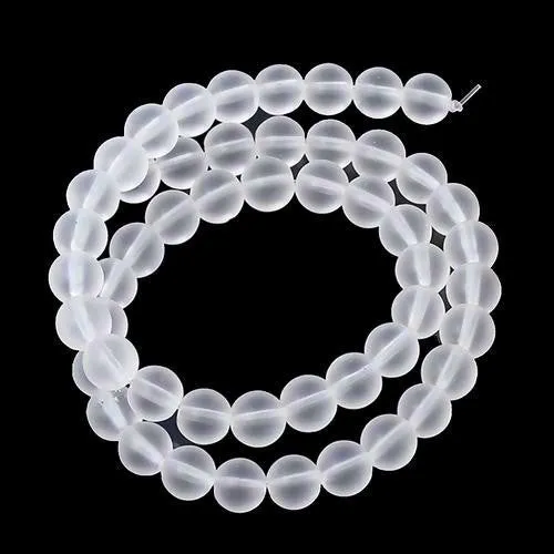 Glass Beads, Frosted, Round, White, 8mm