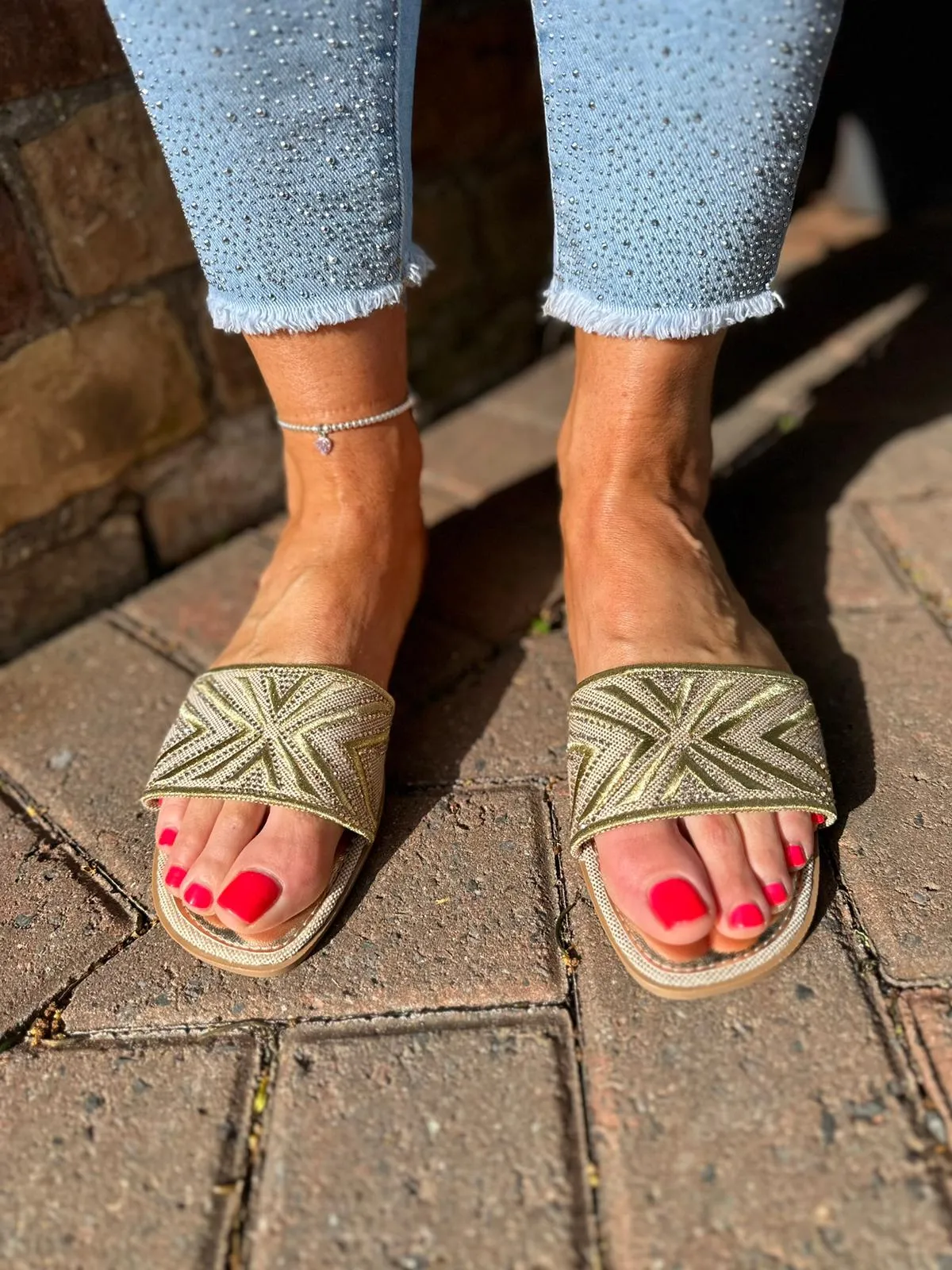 Gold Embellished Slip Ons