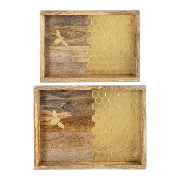 Gold Honey Comb Inlay Tray In 2 Assorted Sizes