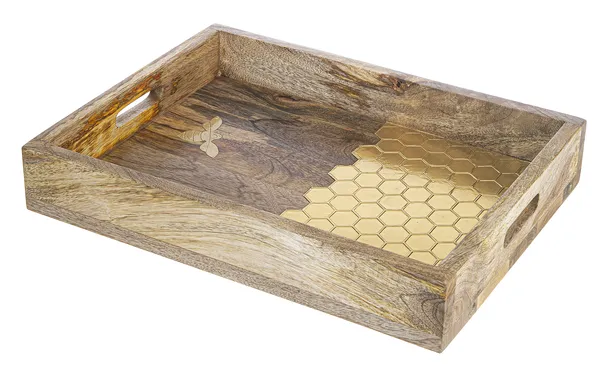 Gold Honey Comb Inlay Tray In 2 Assorted Sizes