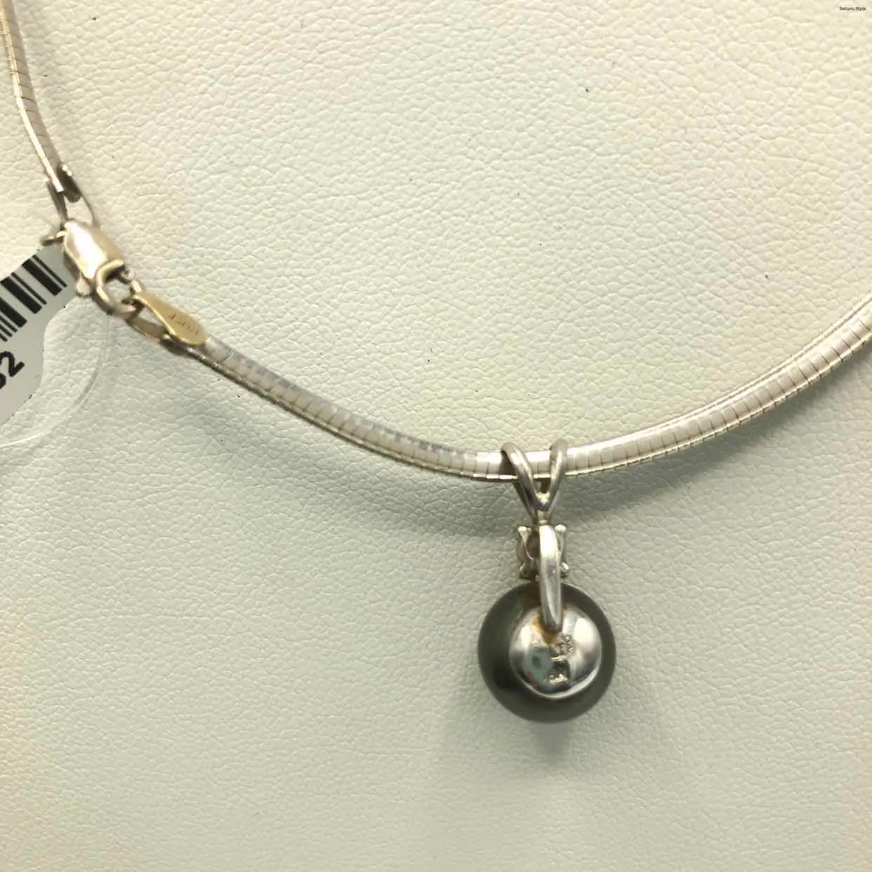 Gray Diamond 14k & Pearl Pendant on Omega Chain 14k-Necklace