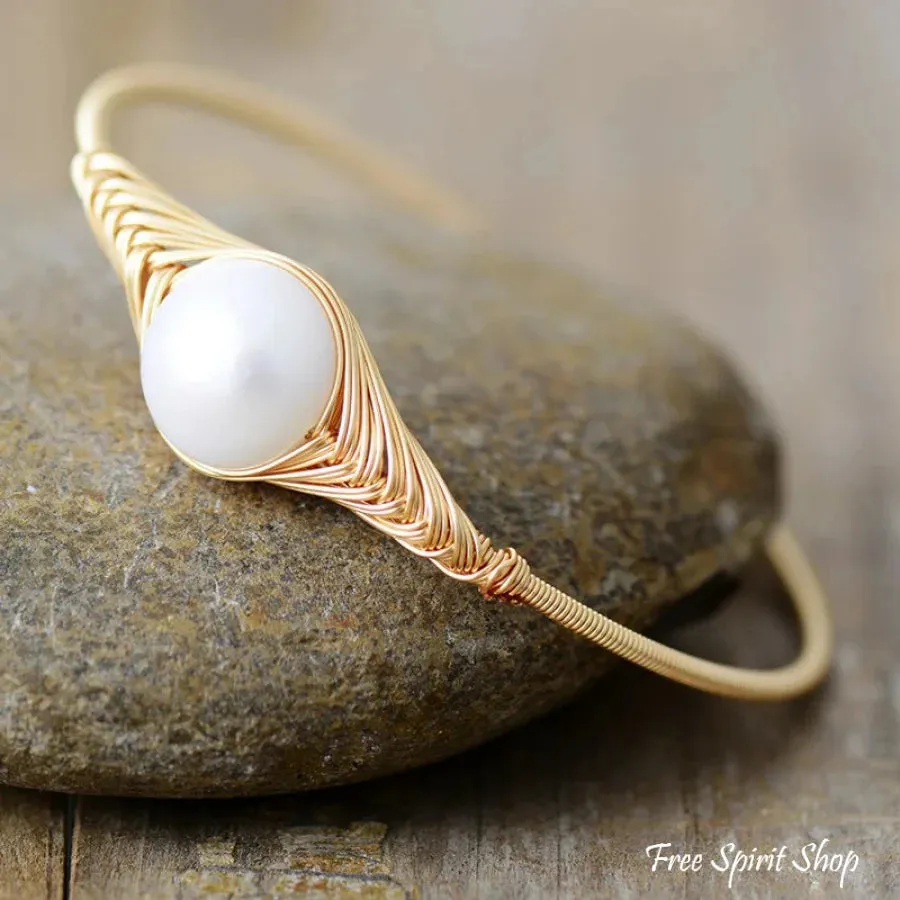 Handmade Freshwater Pearl Braided Gold Cuff Bracelet