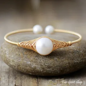 Handmade Freshwater Pearl Braided Gold Cuff Bracelet