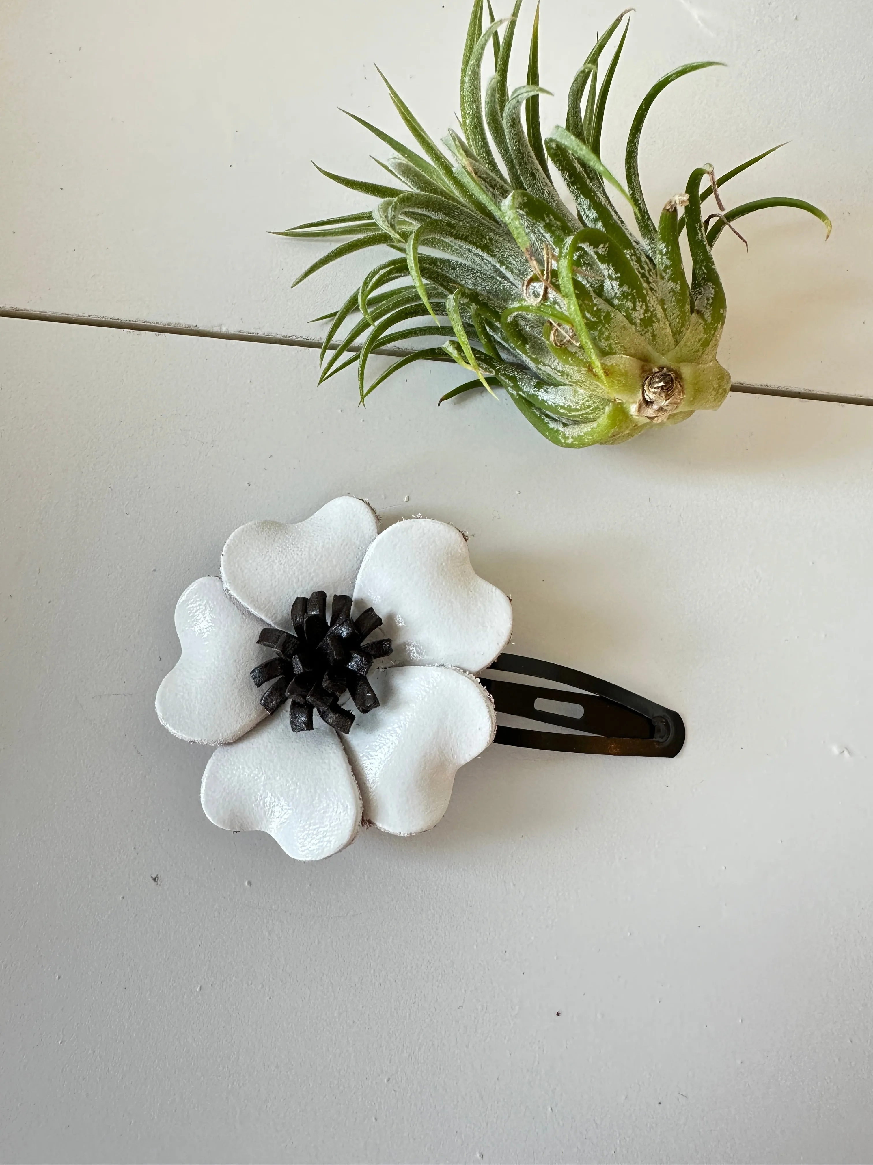 Handmade Leather Large Heart Petals Hair Clip