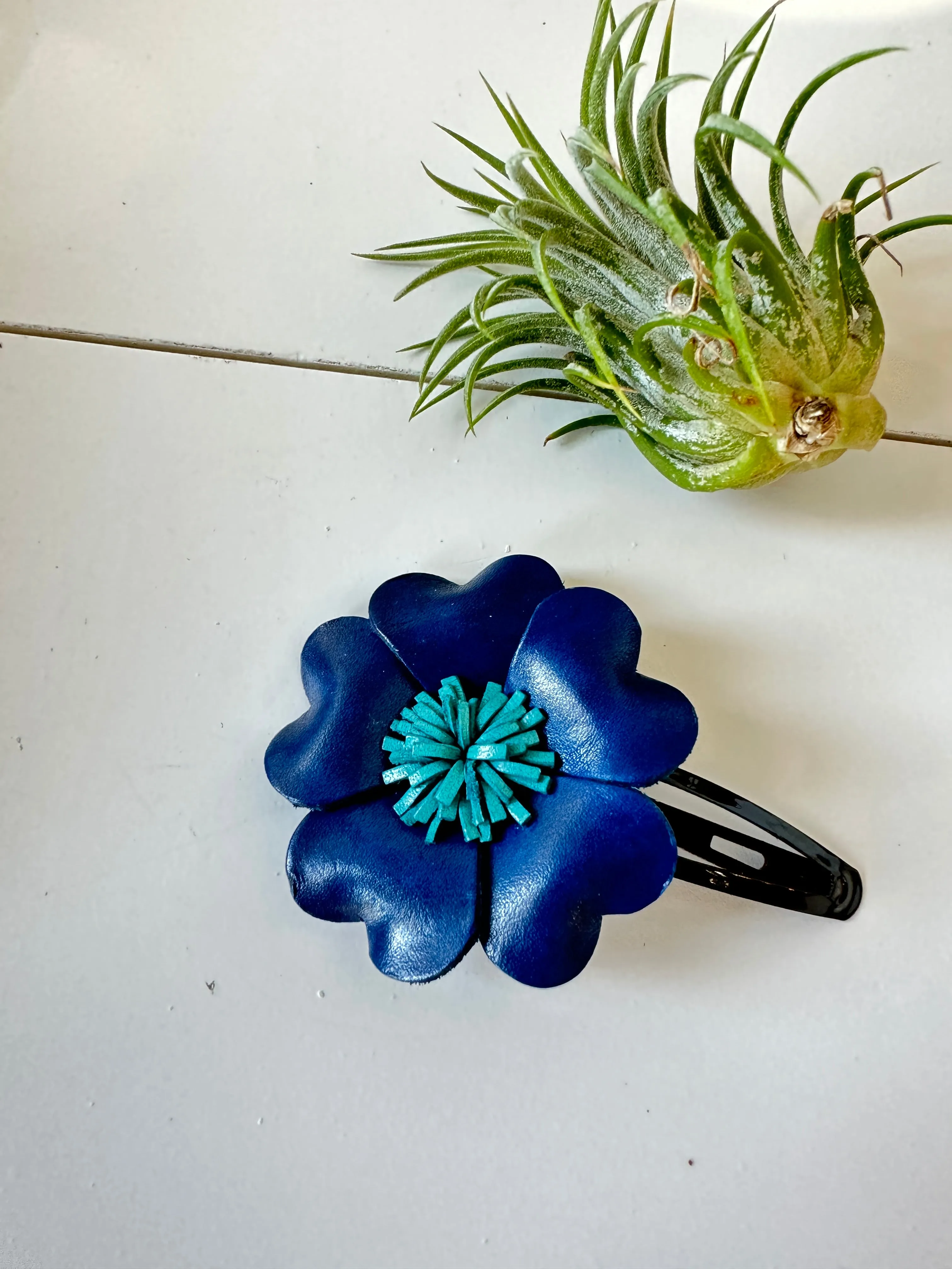 Handmade Leather Large Heart Petals Hair Clip