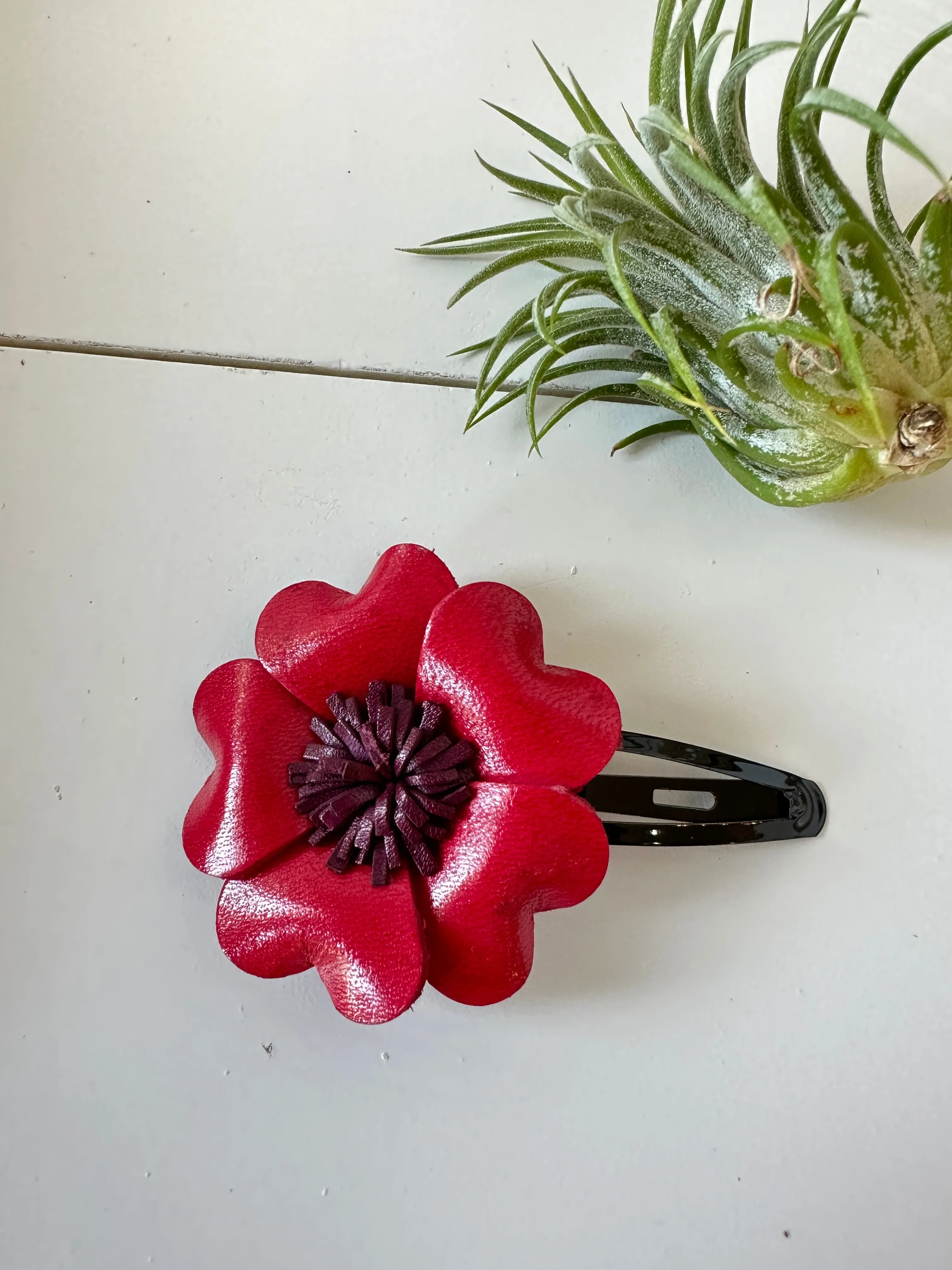 Handmade Leather Large Heart Petals Hair Clip