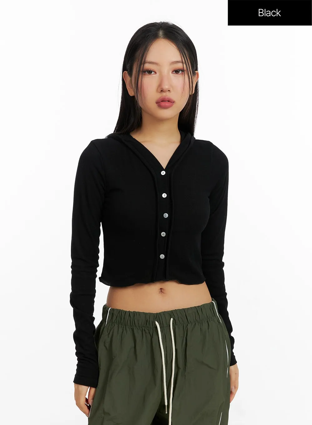 Hooded Button Crop Top CF414