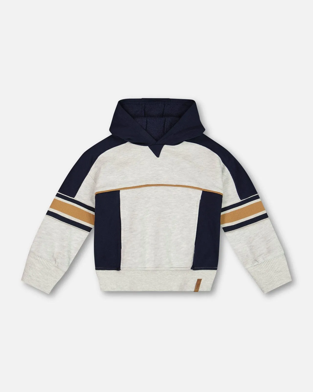 Hooded Fleece Sweatshirt With Contrast Rib Beige Mix