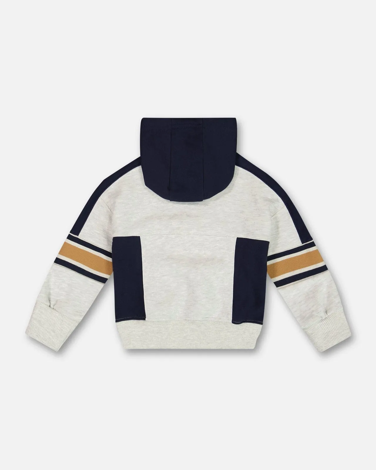 Hooded Fleece Sweatshirt With Contrast Rib Beige Mix