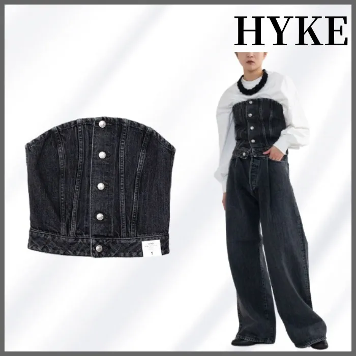 Hyke  |Casual Style Denim Sleeveless Plain Cotton Tanks & Camisoles