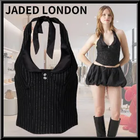 JADED LONDON  |Stripes Sleeveless Plain Cotton Tanks & Camisoles