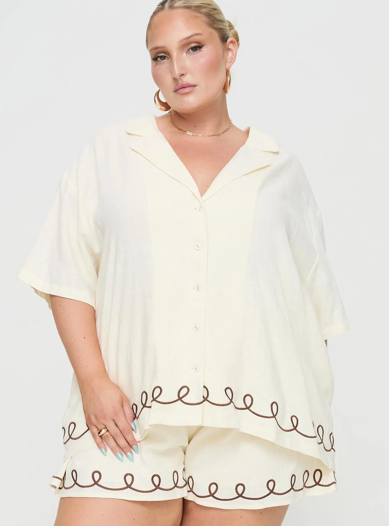 Jamari Linen Blend Shirt Cream / Brown Curve