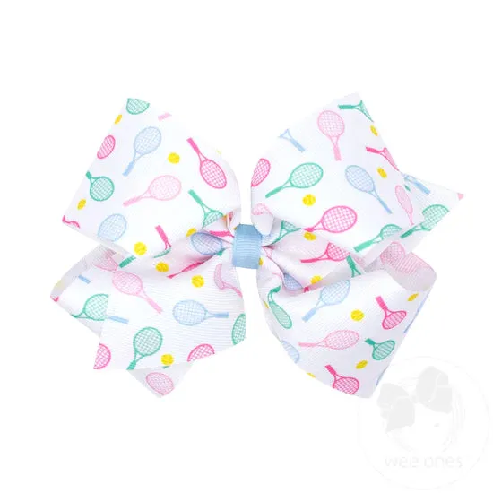 King Tennis Racket Grosgrain Hair Bow