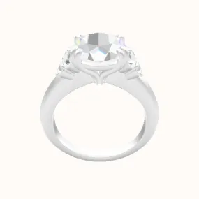 Knife Edge Band with Round Sidestone Trio Engagement Ring With Double Prongs Head