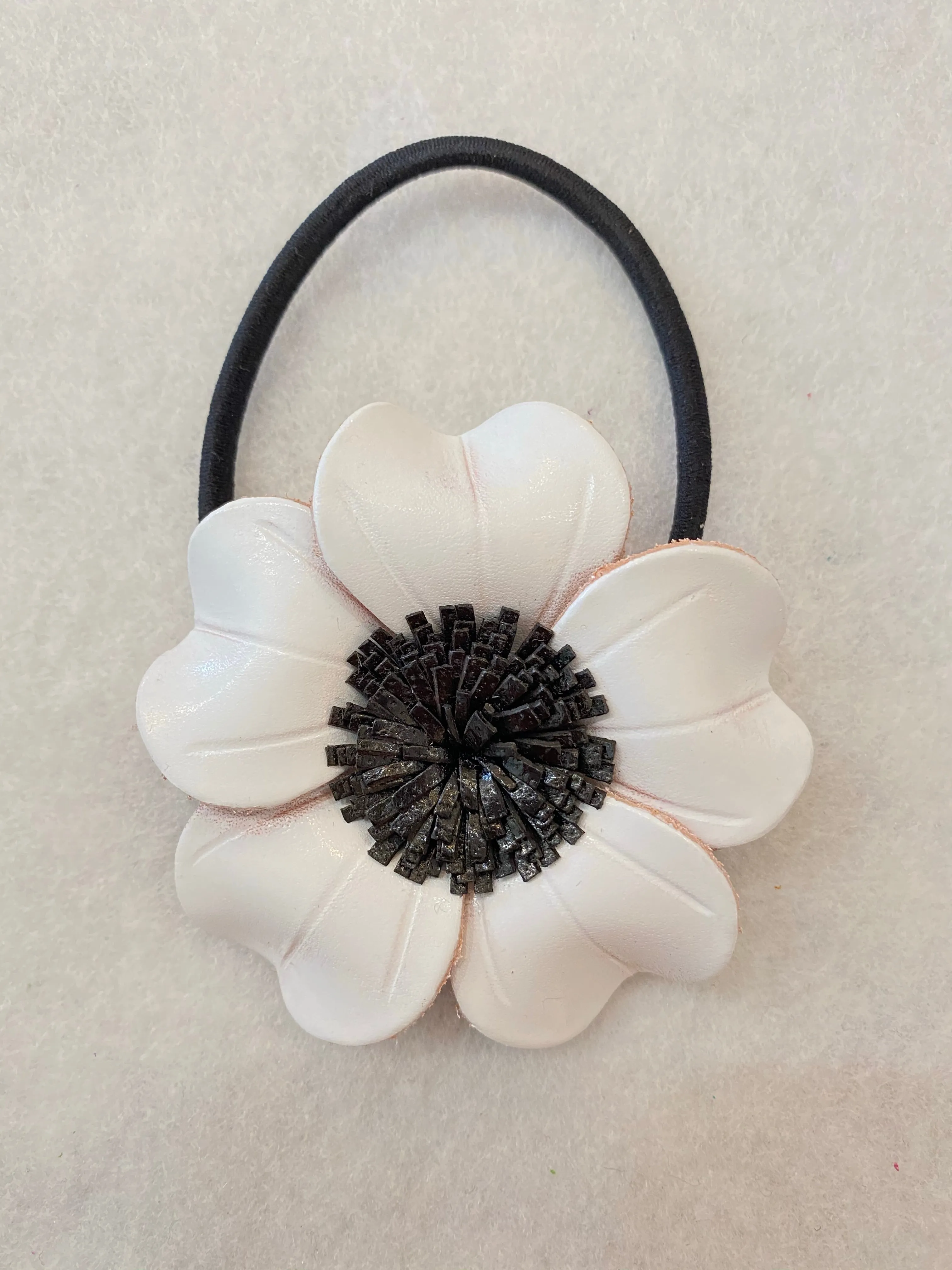 Large Genuine Leather Flower Scrunchies/ Hair Tie