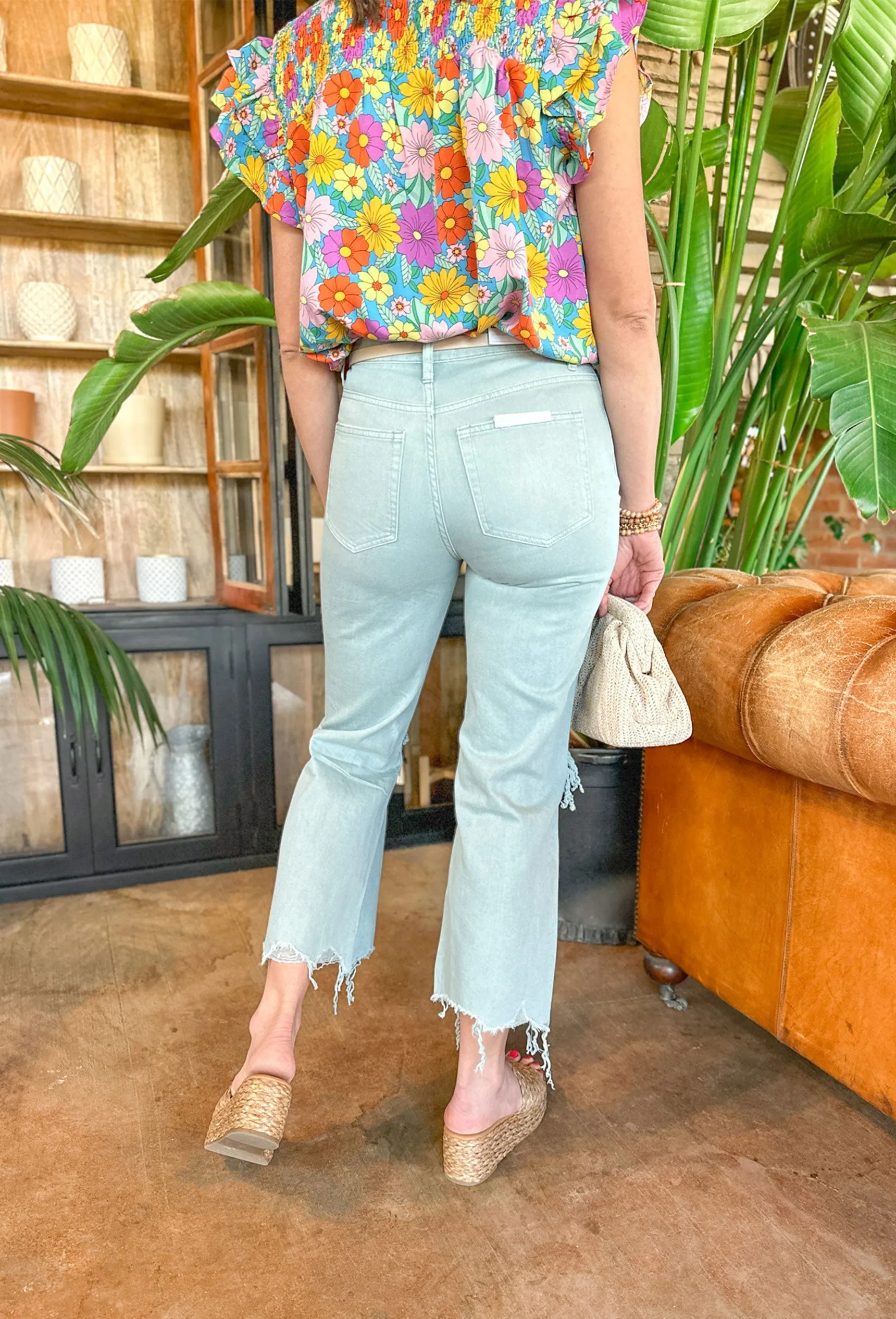 Leslie 90's Vintage Crop Flare Denim by Vervet in Seafoam