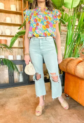 Leslie 90's Vintage Crop Flare Denim by Vervet in Seafoam