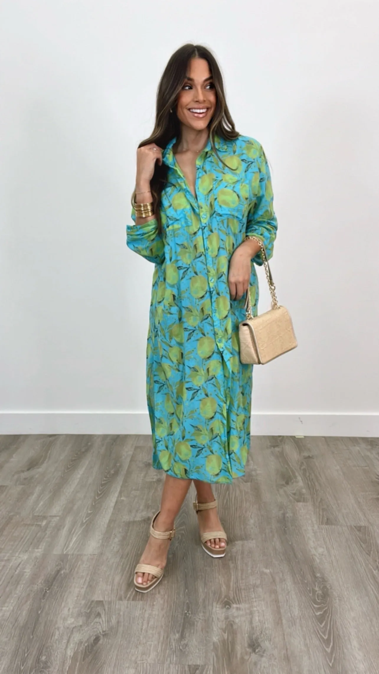 Limoncello Aqua Lemon Print Dress