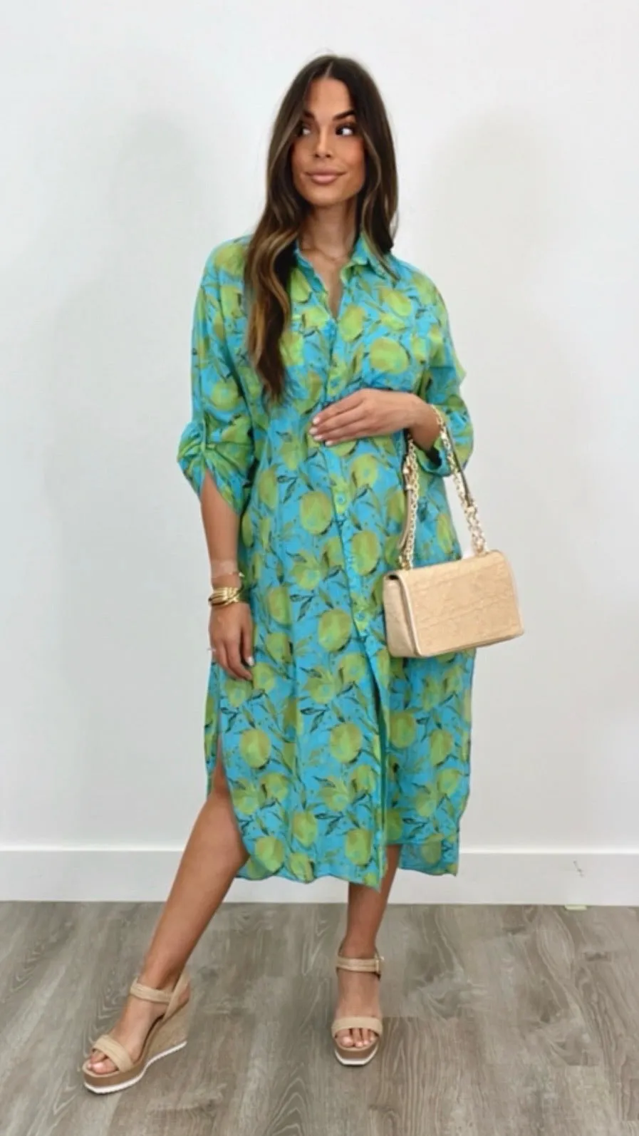 Limoncello Aqua Lemon Print Dress