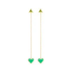 Love sticker chain earrings yellow gold with chrysoprase and peridot