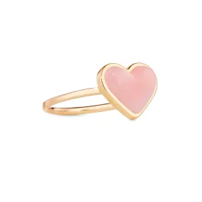 Love sticker ring yellow gold with pink opal