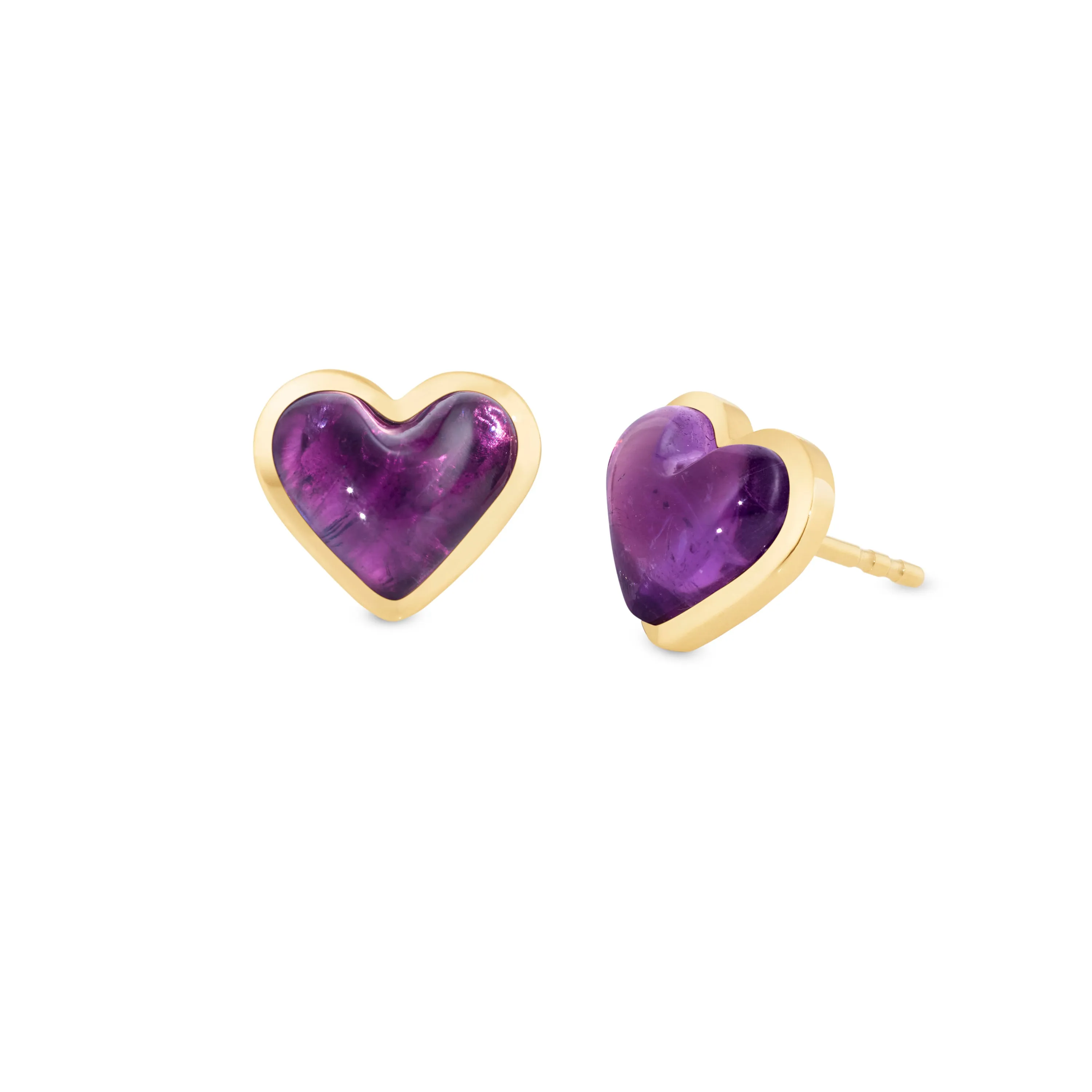 Love sticker studs yellow gold with amethyst