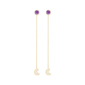 Luna sticker chain earrings yellow gold with enamel and amethyst