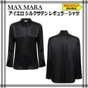 MaxMara  |Silk Long Sleeves Plain Office Style Formal Style  Logo