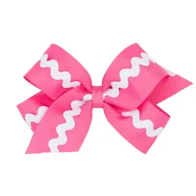 Medium Grosgrain Hair Bow with White Ricrac - Hot Pink