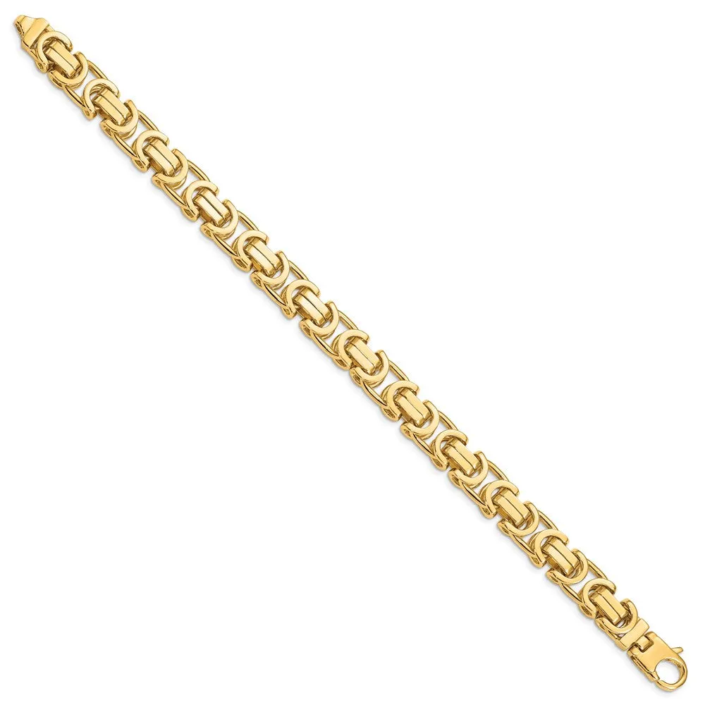 Mens 10mm 14K Yellow Gold Fancy Byzantine Chain Bracelet, 8.5 Inch